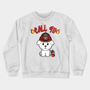 Cute furry dog is a firefighter Crewneck Sweatshirt